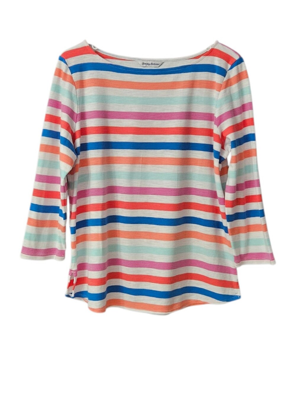 Tommy Bahama Ashby Isles Boardwalk Stripe T-Shirt 3/4 Sleeve Women Large